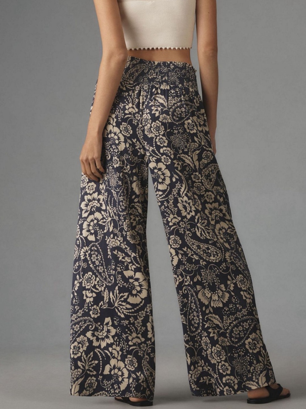 Anthropologie mauve a Women's Navy & White Floral Wide-Leg Pants